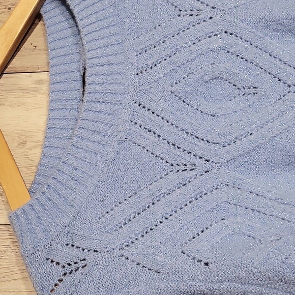 🛍Talbots Womens L Petite Sweater Blue Open Cable Knit Metallic‎ Diamond Sparkly - Picture 4 of 4